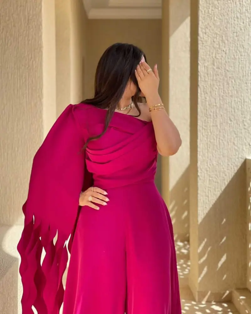 PLEINDI Luxury Evening Dress One-Shoulder A-LINE Long Sleeves Ankle Chiffon 2022 New Burgundy Cut-out Exquisite Prom Dresses