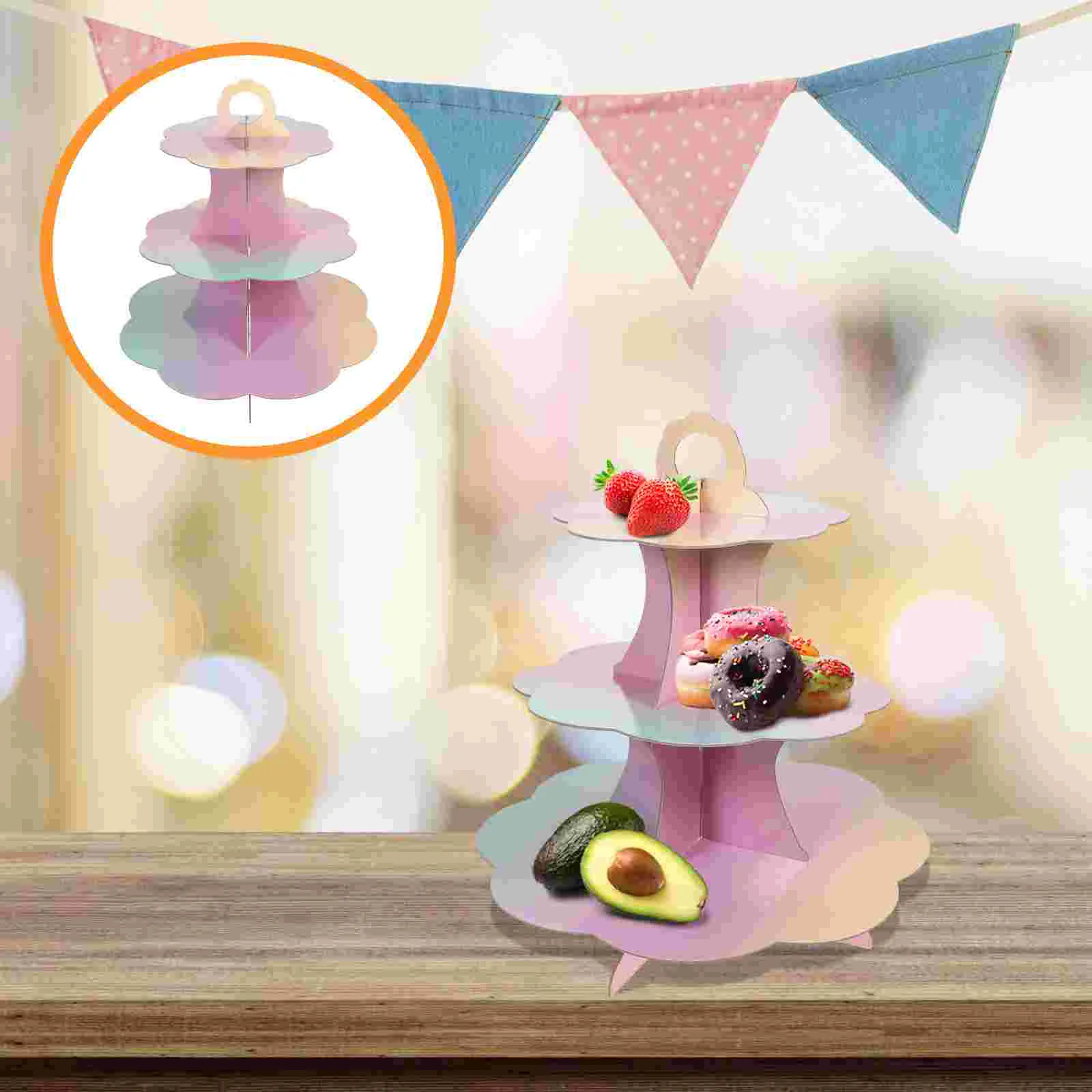

Cupcake Holder 3 Tiers Decorative Cake Stand Paper Disposable Rainbow Cake Stand