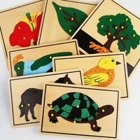 free shipping children jigsaw puzzle cartoon animal and plant hand grab board no burr laser cutting 3 d puzzle wood toys 7 style