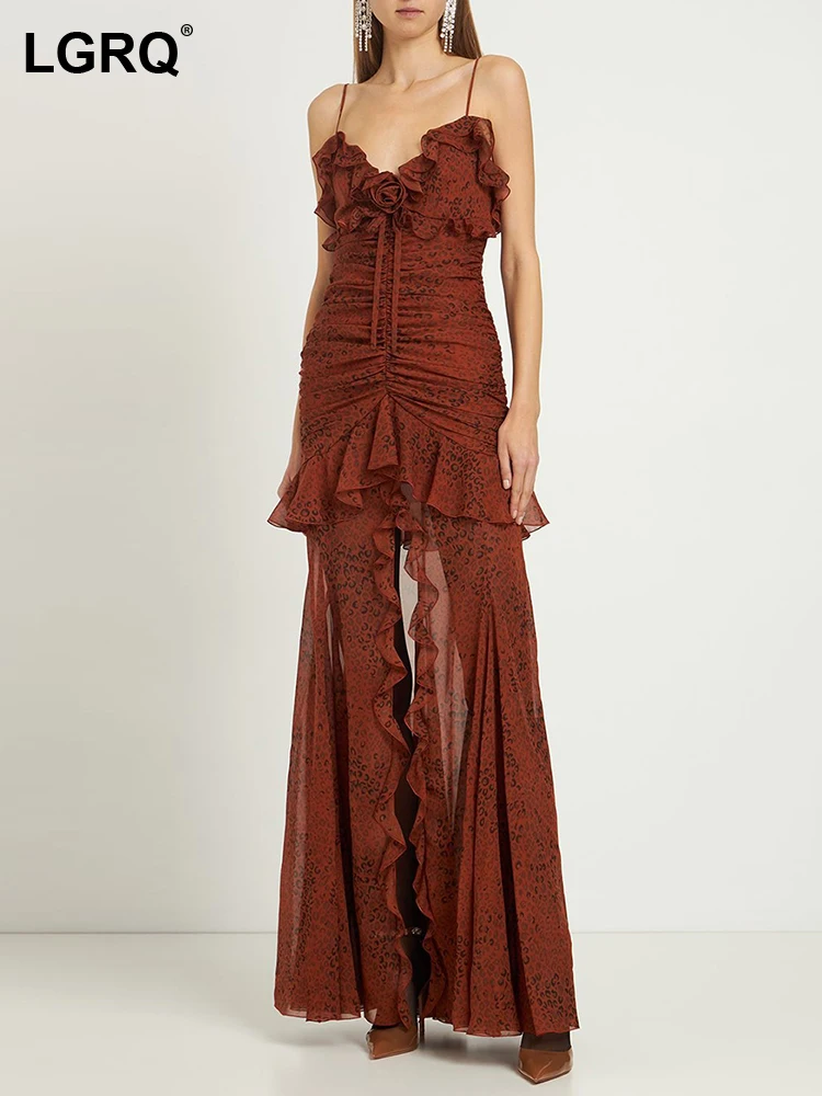 LGRQ 2023 Летнее платье женское с V-образным вырезом без рукавов со сборкой на талии и