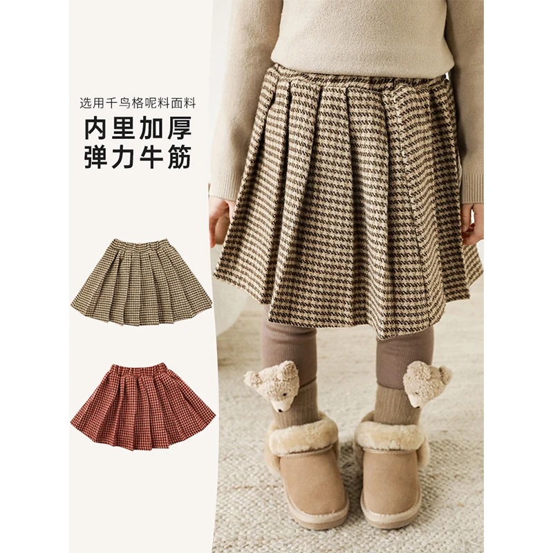 

Girls' Classic Plaid Velvet Skirt Baby's New Winter Vintage Style Thickened Short Skirt