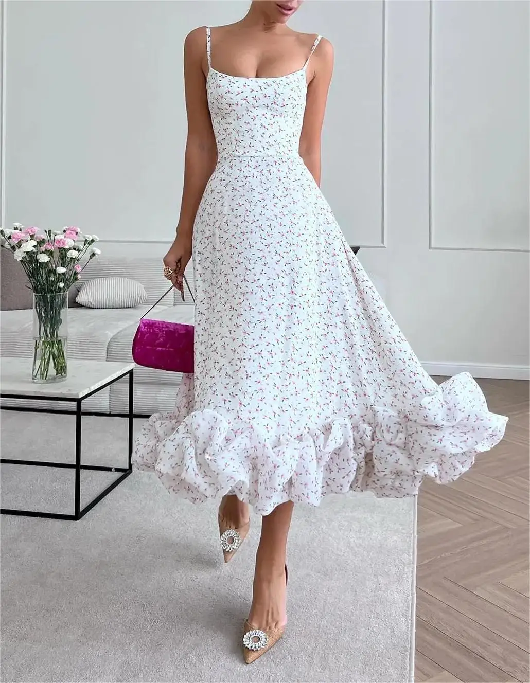 

New Fashion Womens Mini A-Line Dress Puffy Sleeveless Cross Backless Ruched Hem Cami Dress Party Club Street Style Hot Sale