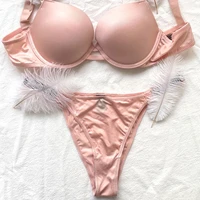 2piece briefs sets letter rhinestone underwear set sexy pink lenceria brand design lace lingerie set women push up bra and panty
