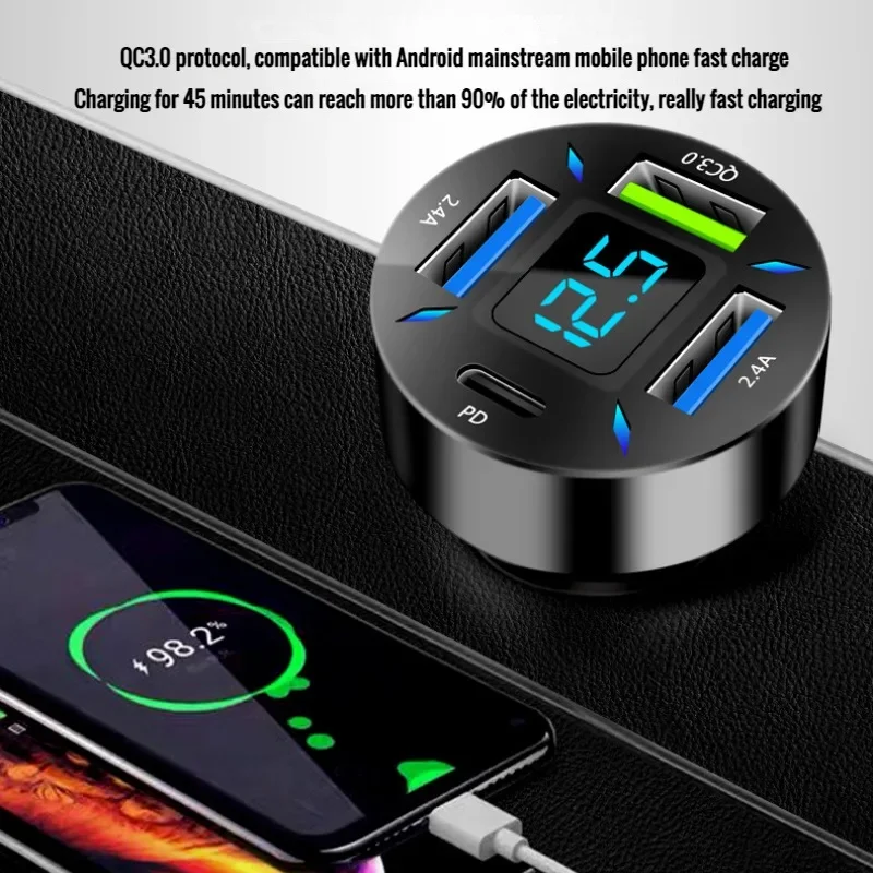 66 Вт 4-портовое автомобильное зарядное устройство USB для быстрой зарядки PD Quick Charge