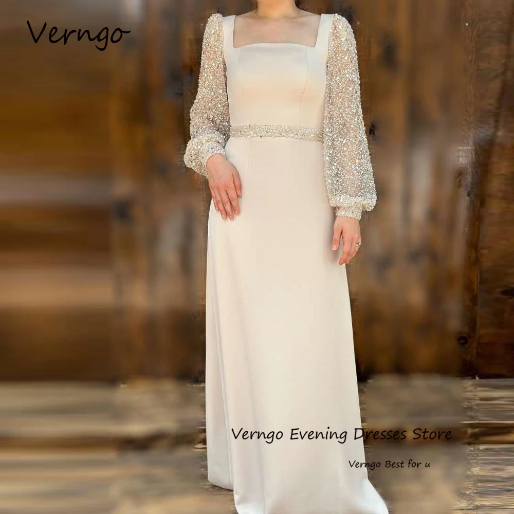 

Verngo, скромные арабские женские вечерние платья, блестящие платья с длинными рукавами, квадратным вырезом и поясом, Формальные платья для выпускного вечера, платье для матери и жениха