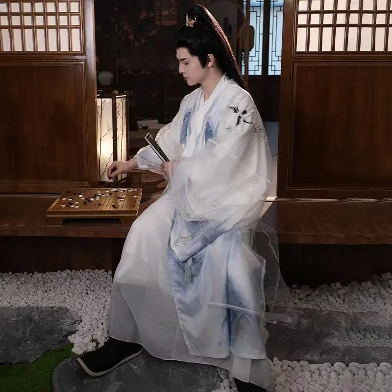 Классический неувядающий костюм ханьфу с вышивкой журавля для мужчин и женщин
