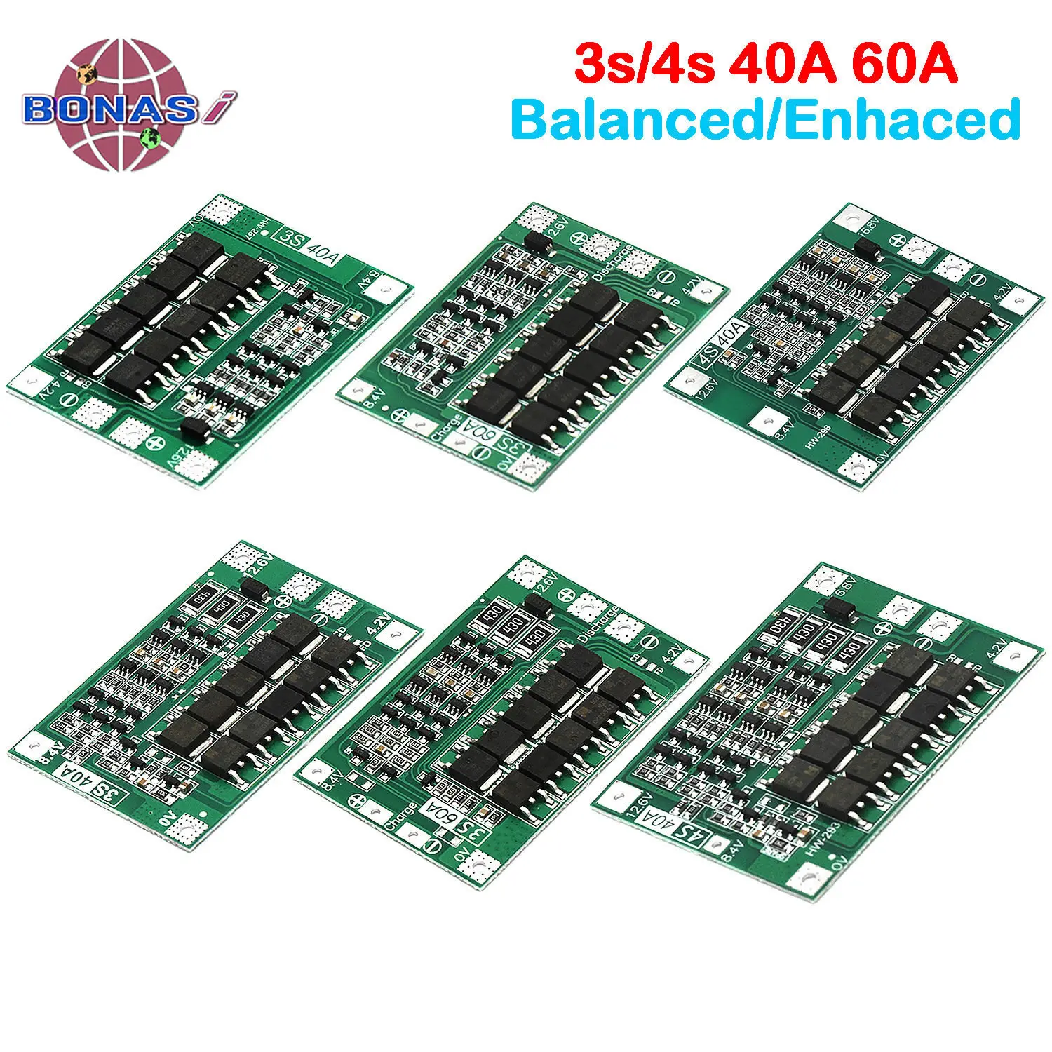 Защитная плата зарядного устройства для литий-ионных батарей 3S/4S 40A 60A 18650 BMS