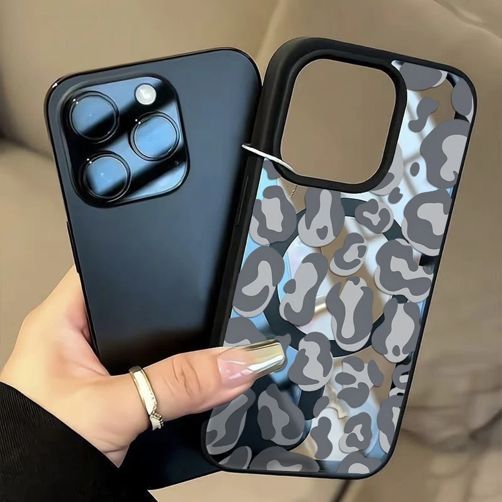 Фото Черный чехол с леопардовым принтом для iPhone 13, чехол для iPhone 17, 15, 11, 14, 12, 16 Pro Max Air Clear, чехол для беспроводной зарядки Magsafe №1