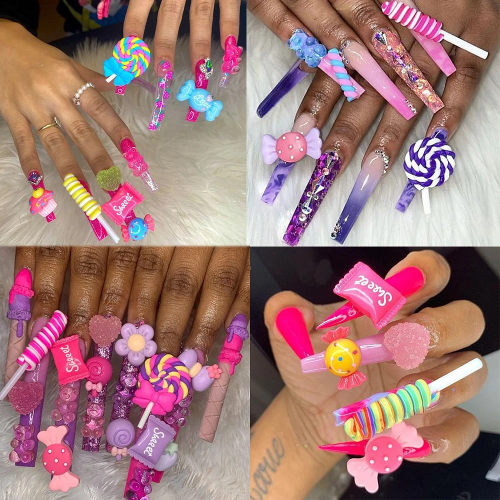 

50/10PCS Nail Charms Kawaii Accessories Candy Mixed Resin Acrylic Nail Tips Rhinestones Decor Cartoon DIY Manicure Tool Supplie*