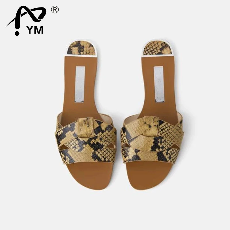 

New Sandals Women's Flat Bottom 2022 Summer Leather Cross Decoration Flat-Heeled Women's Sandals Brown Lazy Slippers Women