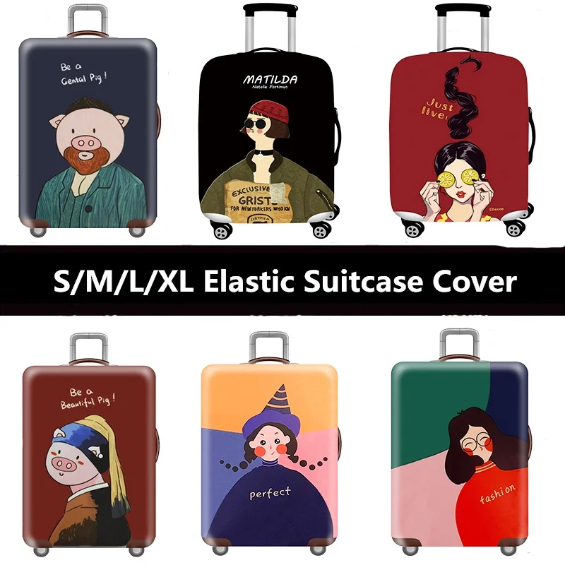 27-29inch Version Girl Portrait Print Thicken Luggage Cover Elastic Baggage Covers Suitable Suitcase Dust Travel Accessorie Gear