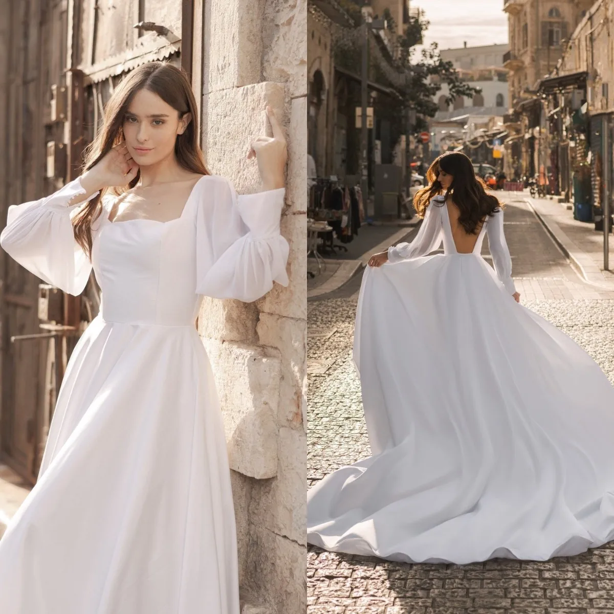 

Женское свадебное платье It's yiiya, белое ТРАПЕЦИЕВИДНОЕ ПЛАТЬЕ С Длинными Рукавами, открытой спиной и шлейфом на лето 2019