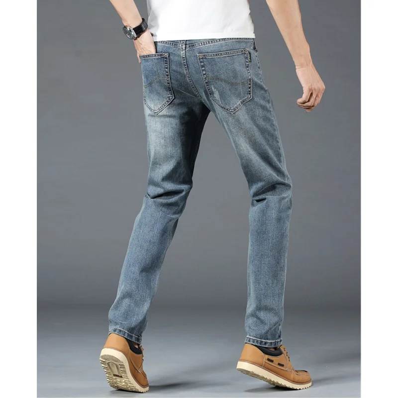 Men Clothing Autumn and Winter Straight Loose Cylinder Jeans Vintage Chaopai Elastic Force Comfortable Blue Harun Trousers Women