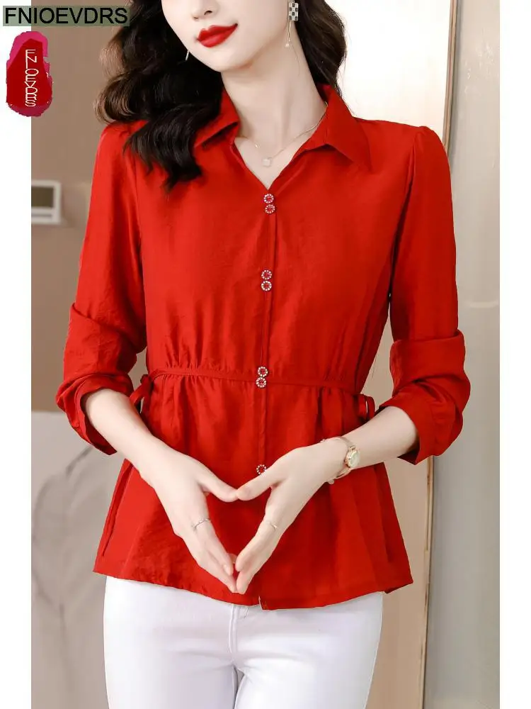

2022 Autumn Tunic Tops Hot Sales Women Long Sleeve Elegant Office Lady Basic Shirts Belly Design Peplum Top Blouses