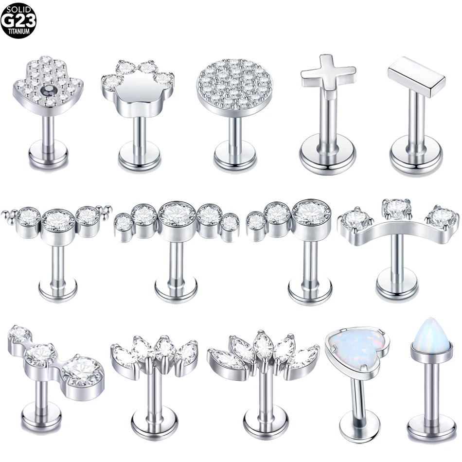 

1Pc G23 Titanium Internal Thread Cartilage Tragus Piercing Earring Stud Cat Paw Shape Labret Piercing Lip Ring Body Jewelry 16G