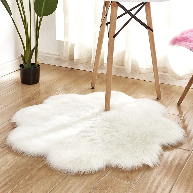 

90x90cm Antiskid Soft Faux Fur Wool Carpet Indoor Sheepskin Rug Modern Carpet Mat Blue White Pink Gray Living Room