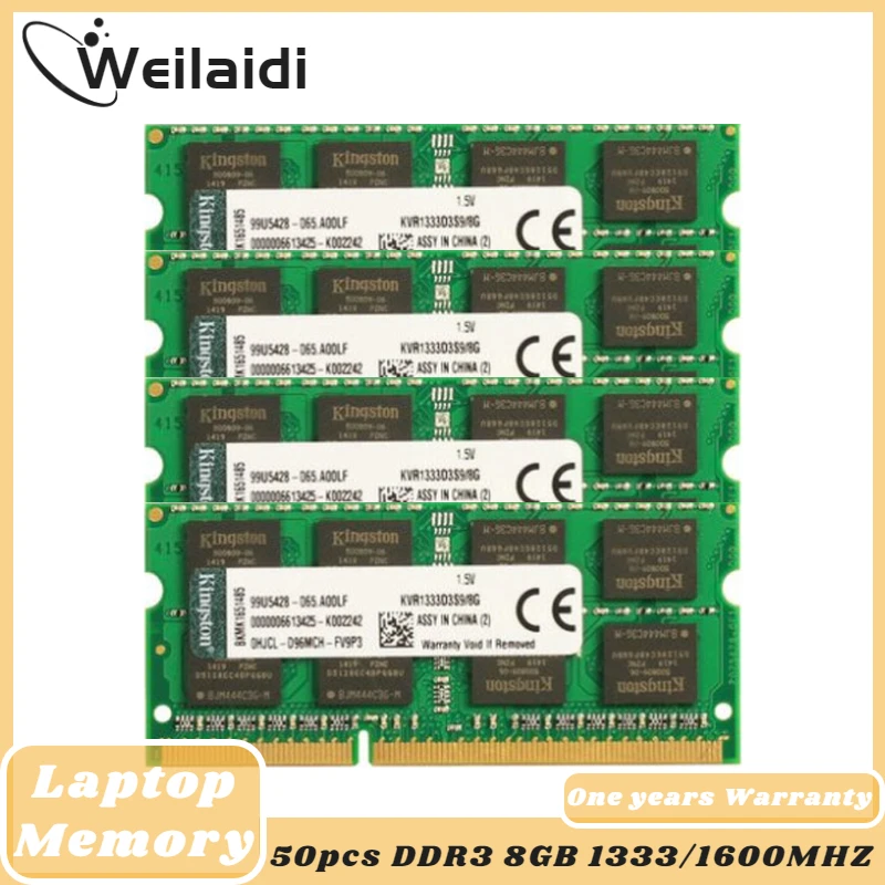 

50PCS Kingston Memory Ram Ddr3 8GB 1333MHZ DDR3L PC3-10600S 1600MHZ 12800S 204pin 1.35V 1.5V Laptop Notebook SODIMM Wholesale