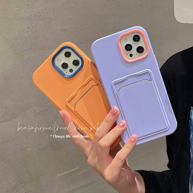 

Candy Color Card Bdg Holder Silicone Phone Case For iPhone 13 12 11 Pro Max 12 Mini XR XS Max X 7 8 Plus Full Body Protective