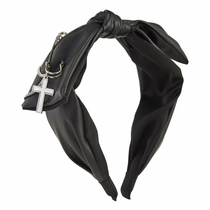 

Gothic Women’s Punk Cross Chains Headband Vintage Retro PU Leather Hairband Lolita Headwear