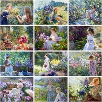 chenistory paint by number garden woman handpainted art gift diy pictures by numbers figure drawing on canvas kits home decor