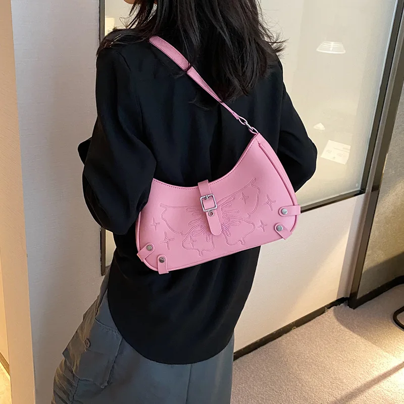 

Women's Silver Pink Underarm Bags 2023 New Brand Designer Single Armpit Bags Female Chain Shoulder Bags Rivets Crossbody Bags