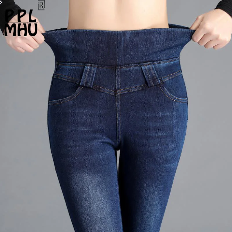 Винтажные обтягивающие эластичные джинсы с высокой талией для женщин 100 кг