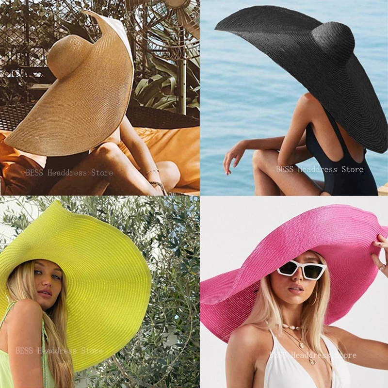 Sombrero plegable de gran tamaño para mujer, gorro con visera grande de 70cm de diámetro, sombreros de playa para el sol, sombrero de paja grande con protección UV, venta al por mayor