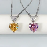 korean style korean double heart pink diamond necklace for women cute peach heart zircon small pendant caibao love pendant