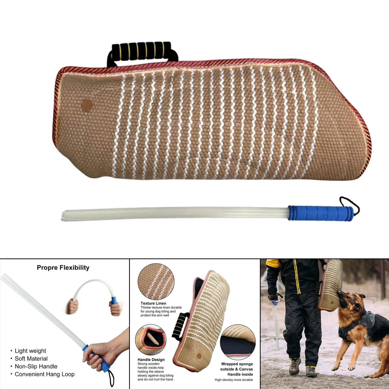 

Durable Dog Bite Sleeve Training Equipment Biting Tug Toy Arm Protection with Whip Agitation Stick for Work Dog Playing Chewing