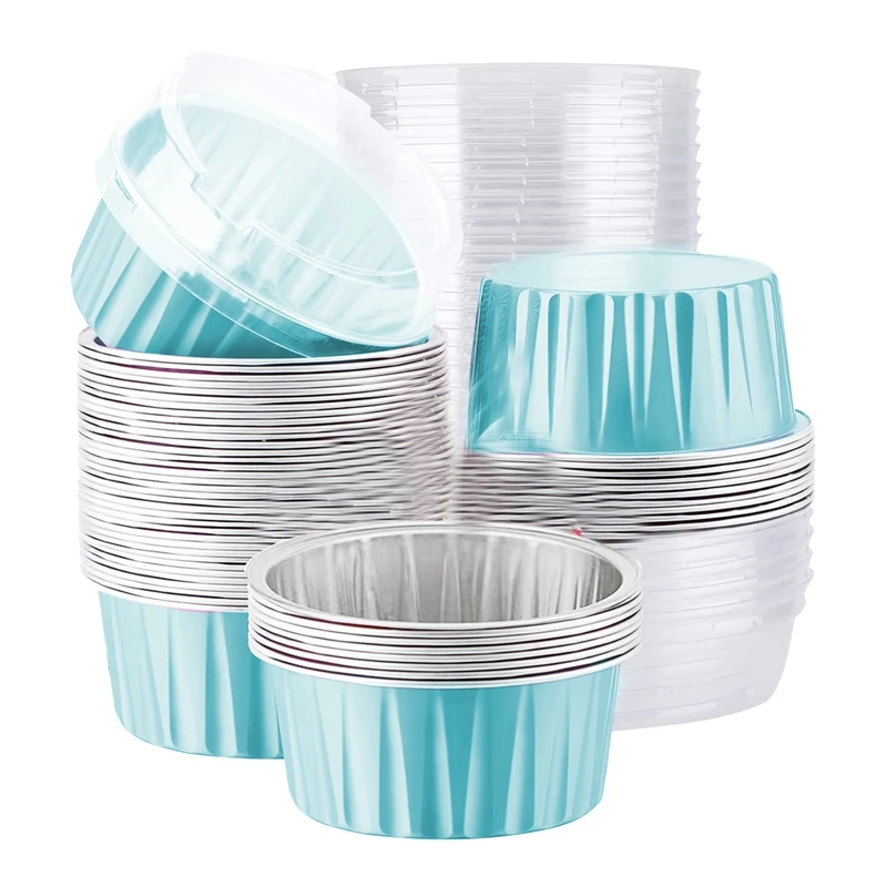 

30Pcs Aluminum Foil Cupcake Liners Cups With Lids, 5Oz Disposable Baking Cake Cups For Bakery Wedding Birthday Party