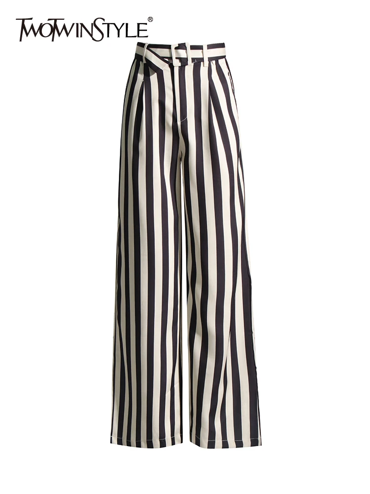 

Женские полосатые брюки TWOTWINSTYLE, повседневные винтажные широкие брюки составного кроя с высокой талией и шнуровкой, 2019