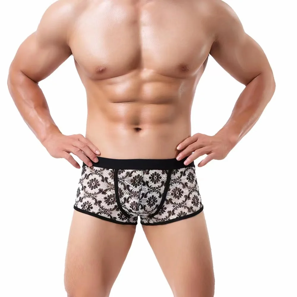 3pcs Sexy Lace Transparent Hot Underwear Men Cotton Boxer Homme Brand Underpants Male Panties Breathbale Shorts U Convex Pouch