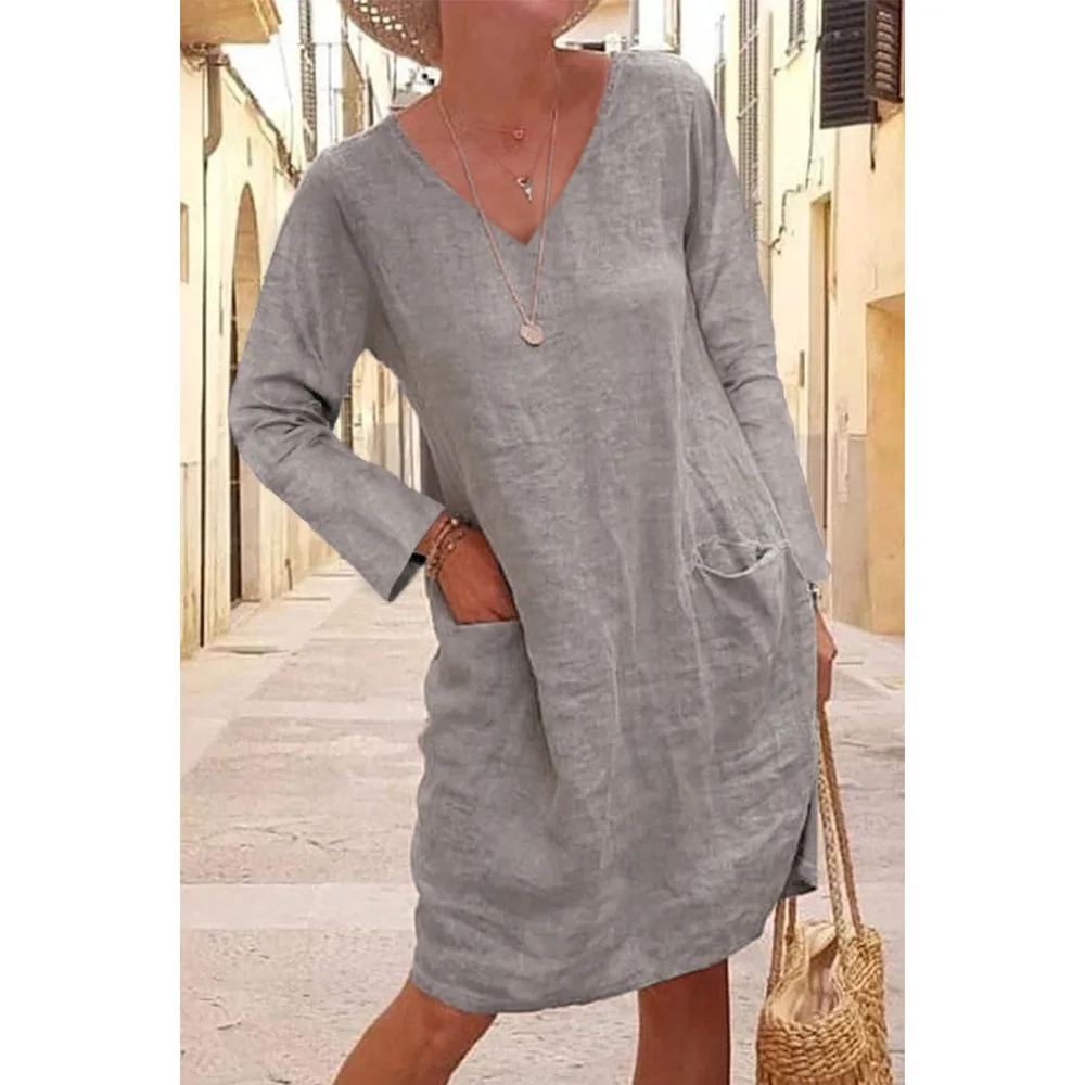 2022 Autumn Cotton Women's Dress Black O-neck Casual Long Sleeve Dresses Female Summer New Loose Elegant Woman Clothing Ladies