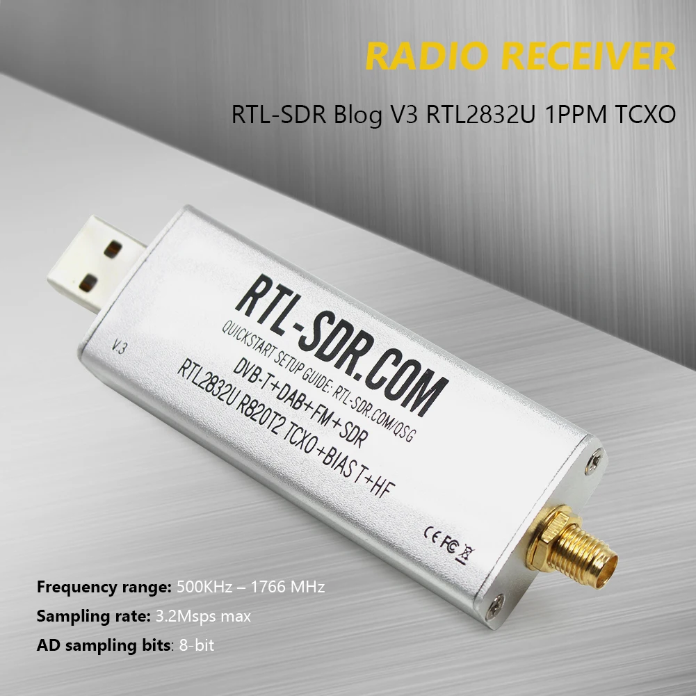 

RTL-SDR Blog RTL SDR V3 R820T2 RTL2832U 1PPM TCXO SMA RTLSDR Software Defined Radio (Dongle Only)
