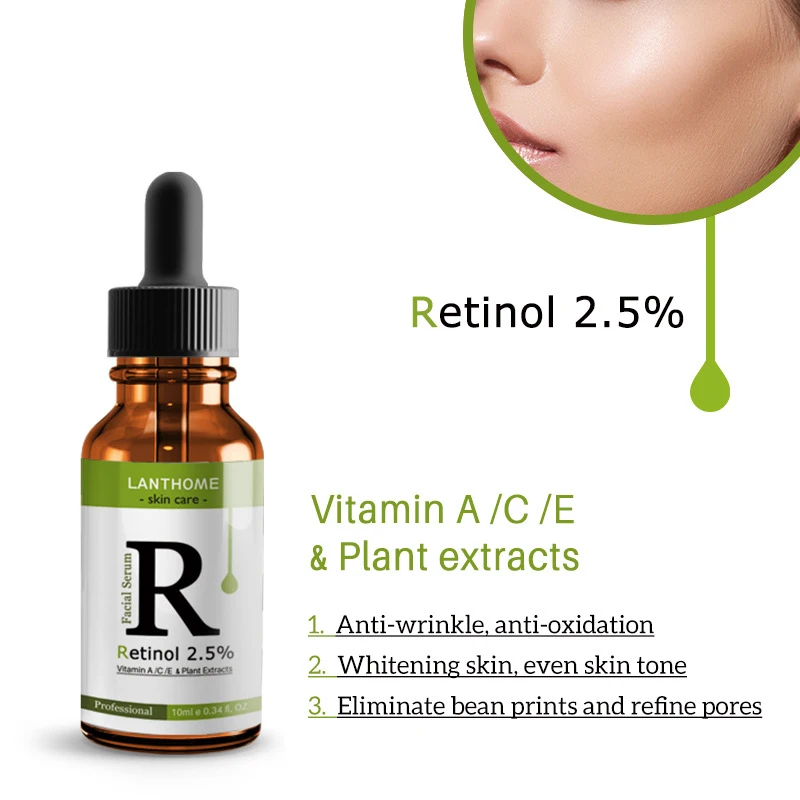 

10ml Retinol 2.5% Facial Serum Moisturizi Shrink Pores Oil Anti Wrinkle Remove Dark Spots Hyaluronic Acid Face Massage Essence
