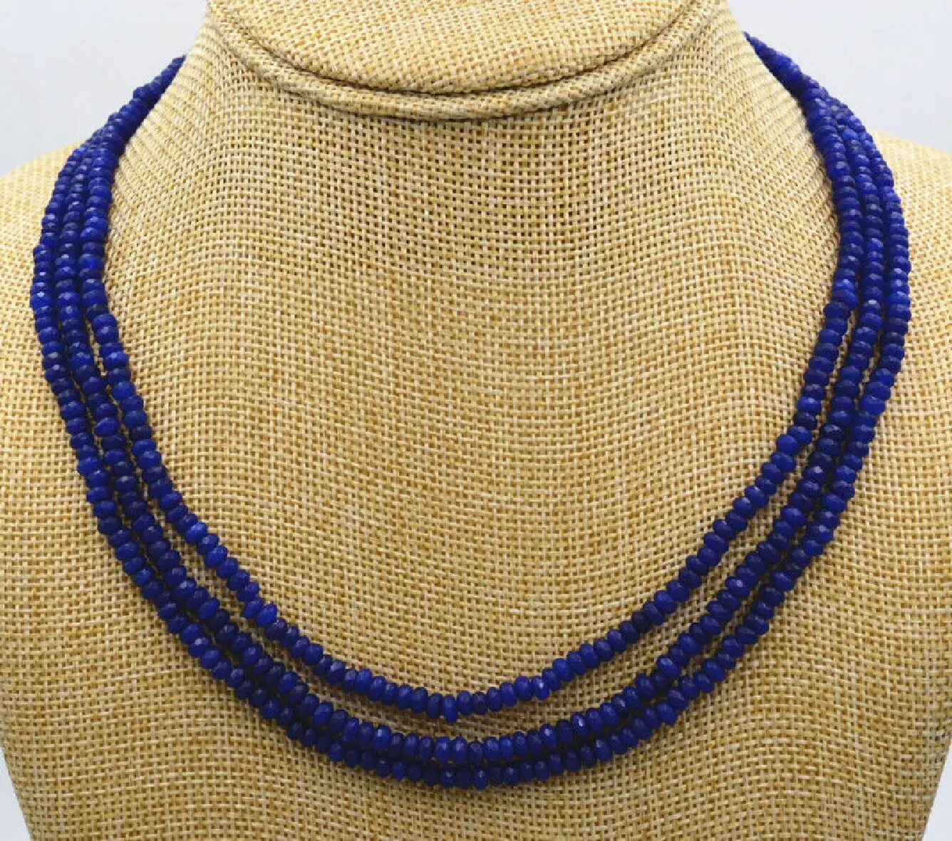 

New NATURAL 3 Rows 2X4mm FACETED DARK Blue Sapphire BEADS NECKLACE