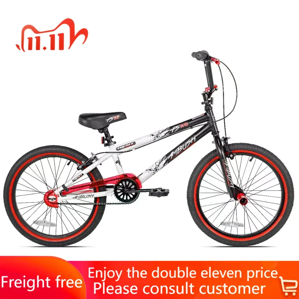 

20 In. Ambush Boys BMX Bike Bicycles Black and White With Red Rim Mtb Bicycle Mountain Cycling Sports