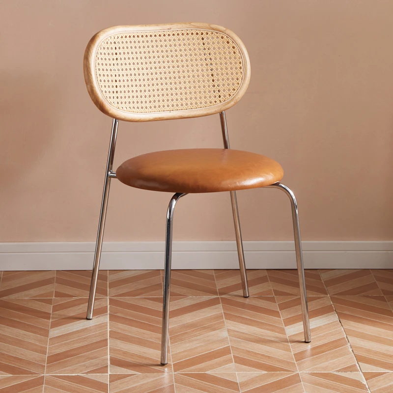 Rattan Pu Leather Relax Retro Dining Chair Mid Century Vanity Cadeiras Home Furniture Dq