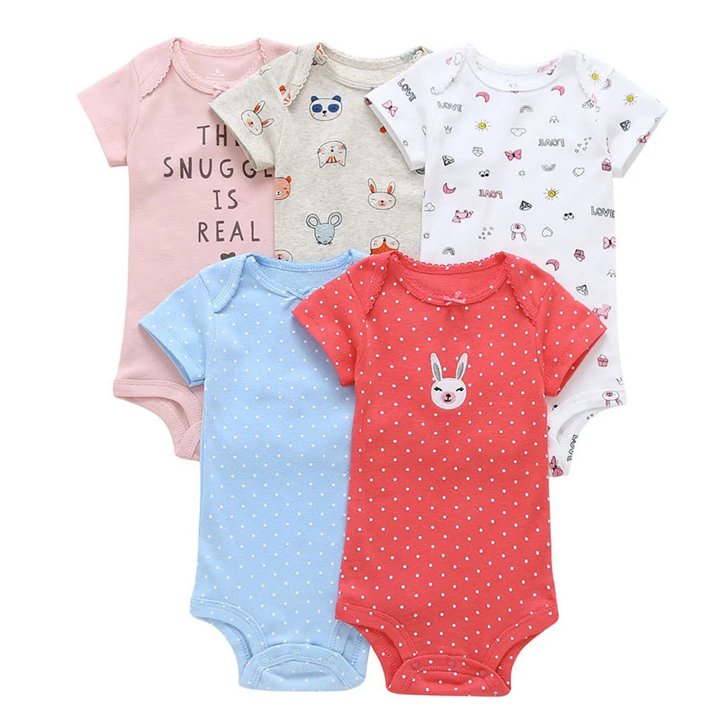 

5pc Infant Newborn Baby Girl Boy Bunny Letter Dot Print Romper Bodysuit Sunsuit Clothing Sets For Children Girl Clothes Children