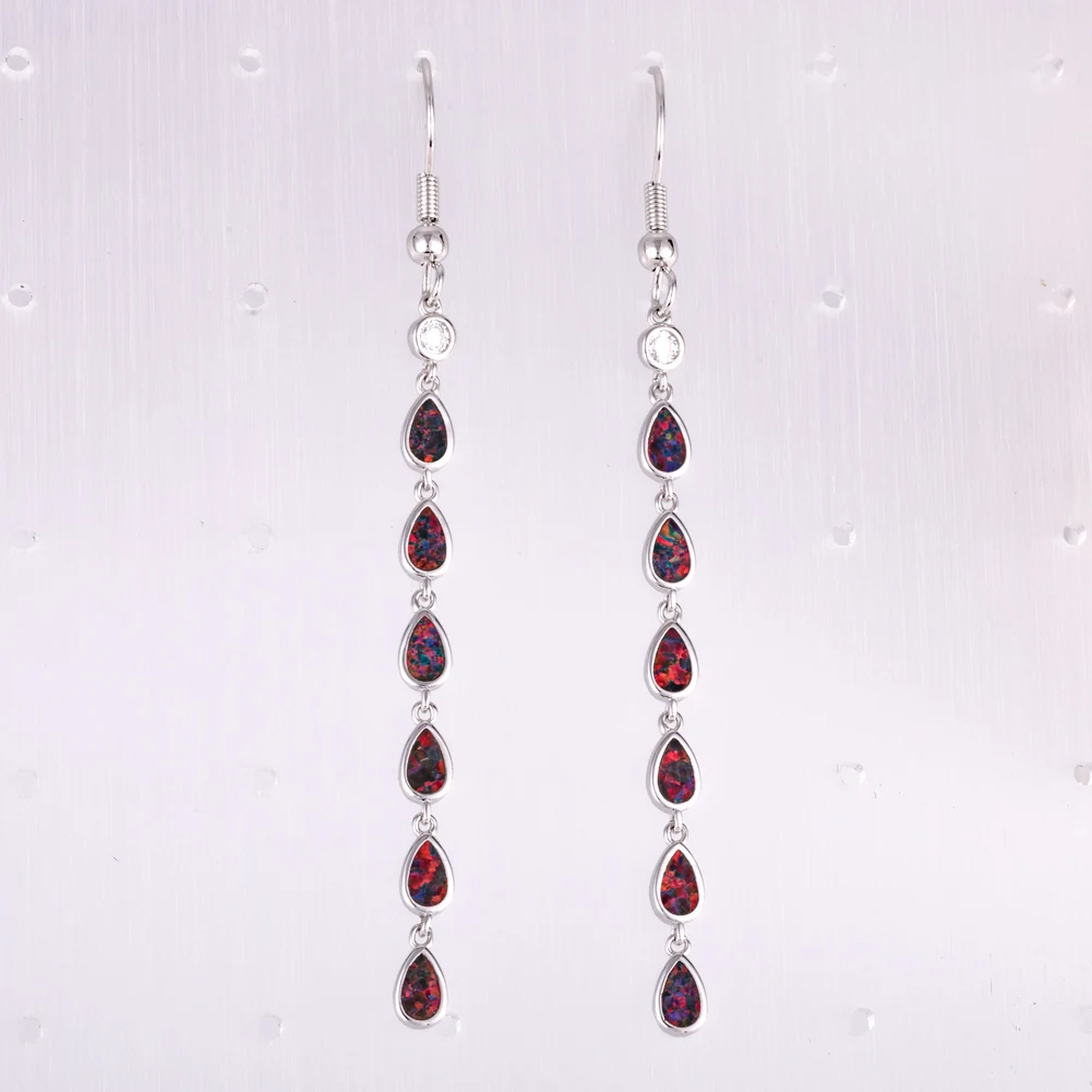 

KONGMOON Multi Pear Black Cherry Red Fire Opal CZ Silver Plated Jewelry for Women Dangle Drop Earrings