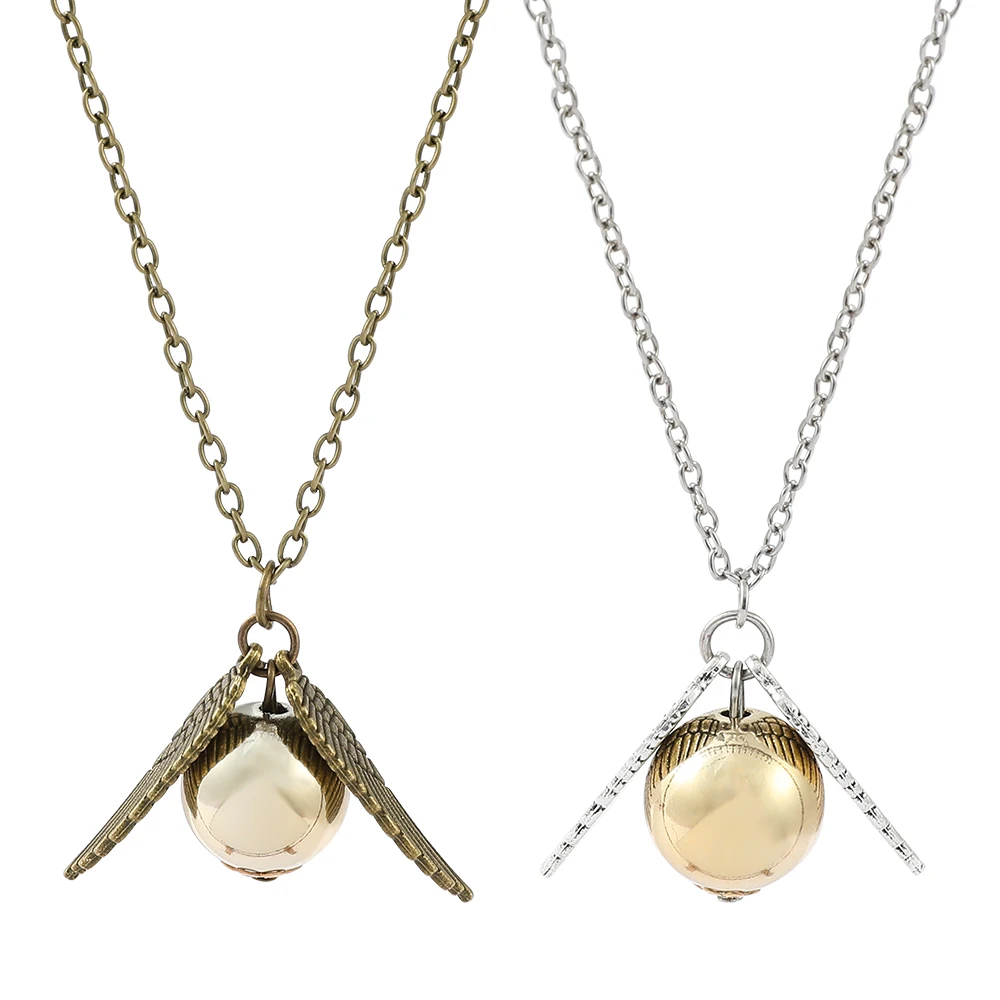 

Harry Potter Golden Snitch Necklaces Broomstick Quidditch Ball Games Necklace Metal Pendant Neck Chains for Fans Gifts