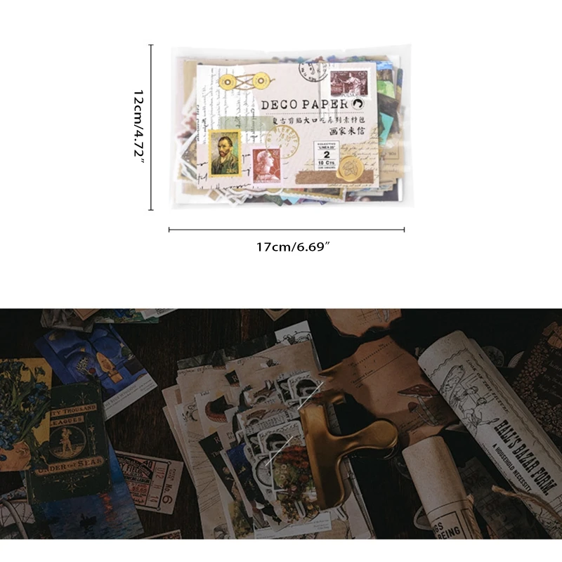 

200 PCS Vintage Stickers Aesthetic Adhesive Washi Decorative Decals for Scrapbooking Paper Journaling Card DIY Art Craft D5QC