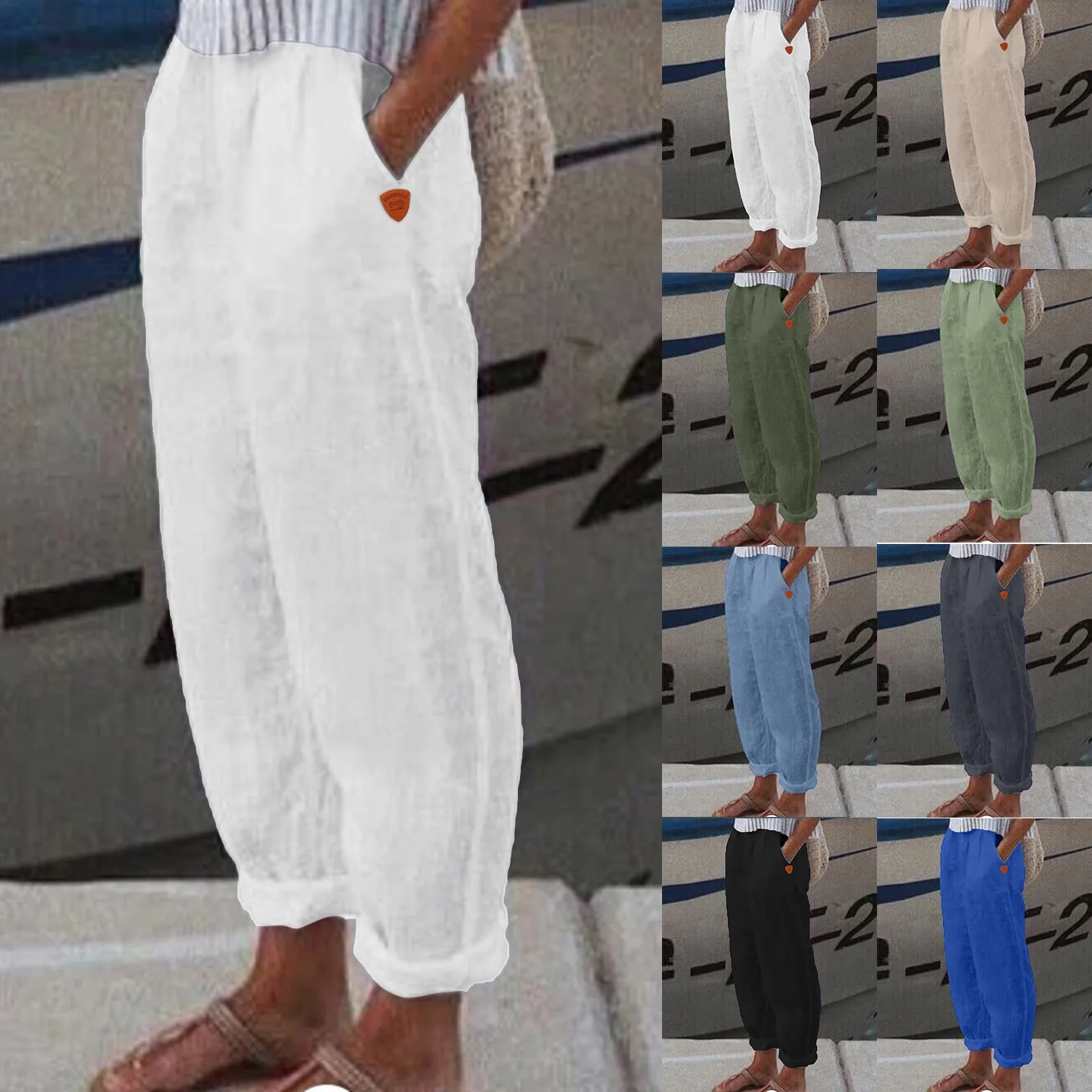 

Брюки-султанки женские хлопково-льняные, повседневные винтажные свободные штаны с кружевом и прострочкой, модные однотонные брюки-султанки с карманами, уличная одежда