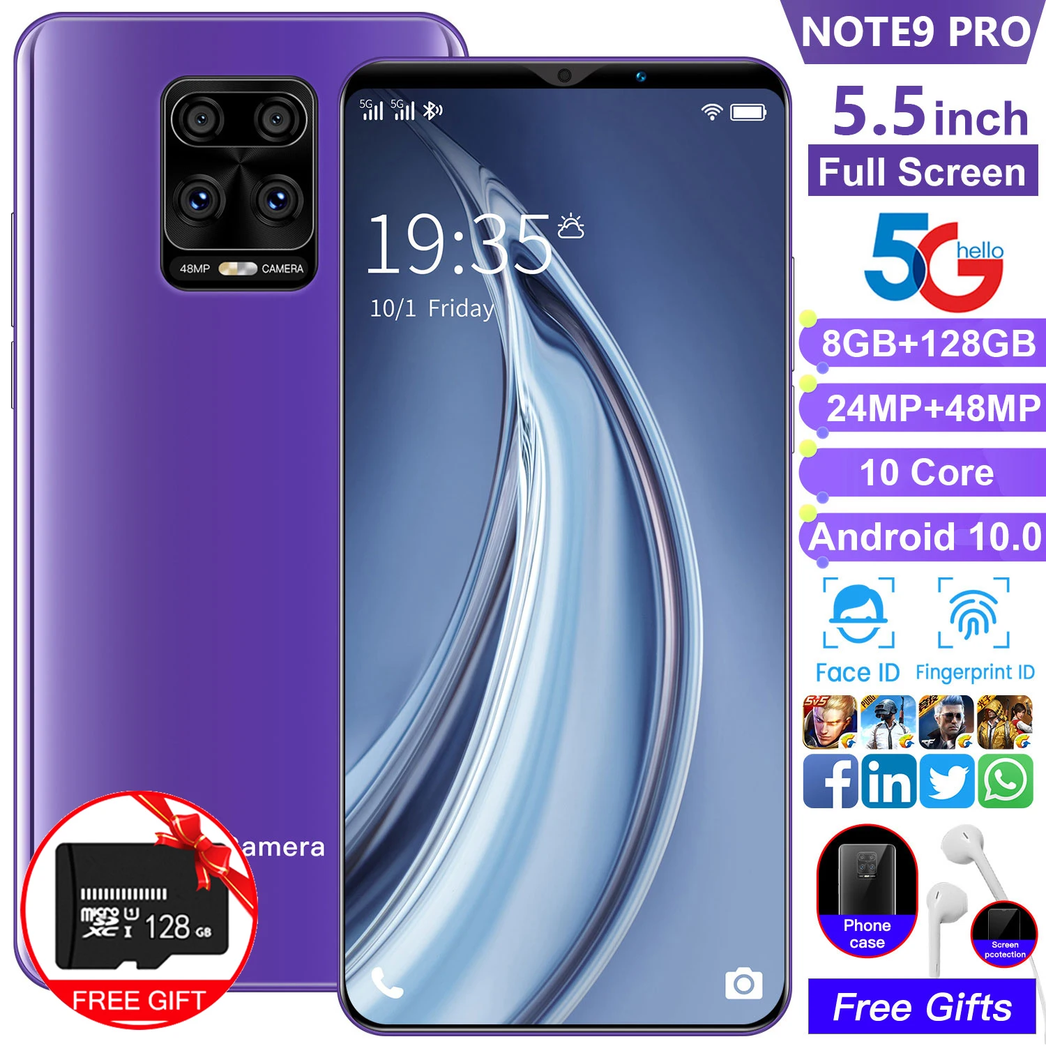 

Новинка 2022, смартфон Note 9 Pro 5,5, супер-зарядка, аккумулятор 4800 мАч, Android 10.0, Φ 4G, мобильный телефон