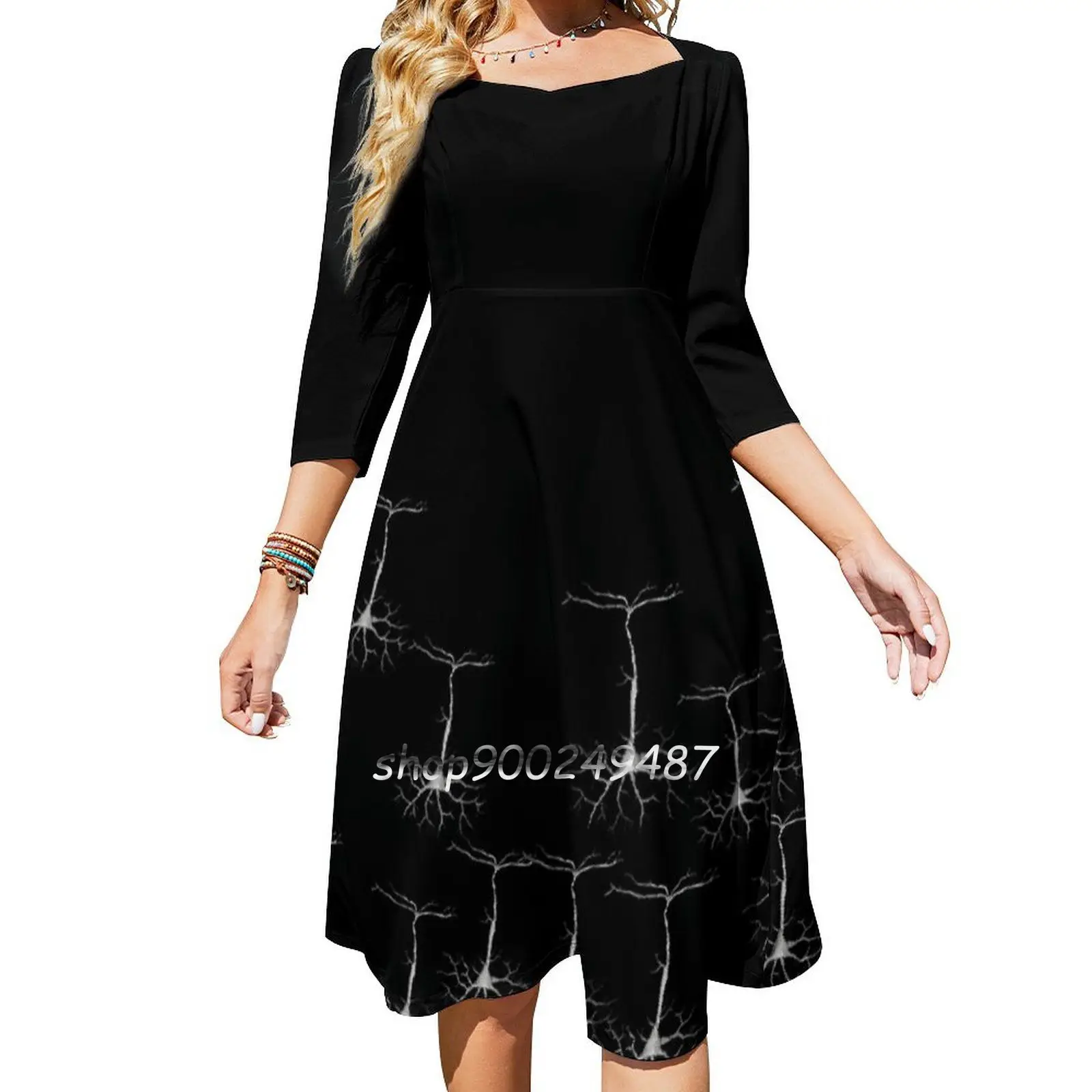 Pyramidal Cells On Black Sweet Summer Casual Sling Dresses Korean Women Sexy Sundress Science Neuroscience Brain Cell Neuron