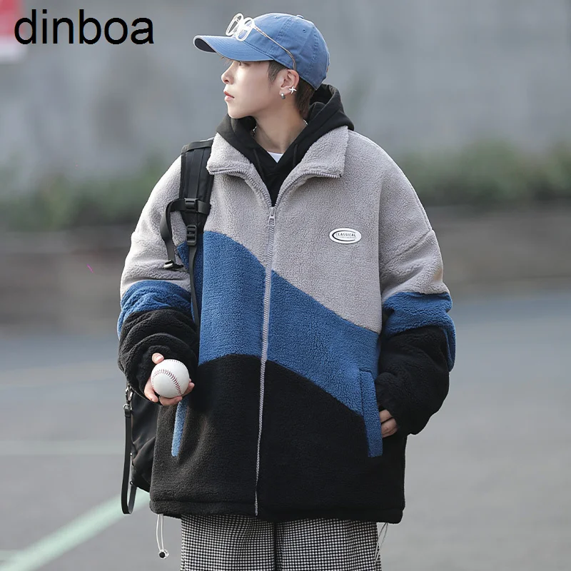 

Contrast Zippered Warm Jacket Winter Men's and Women's Couple Clothes Casual Fleece Warm Coat Classic Fleece Bomber Jacket Men