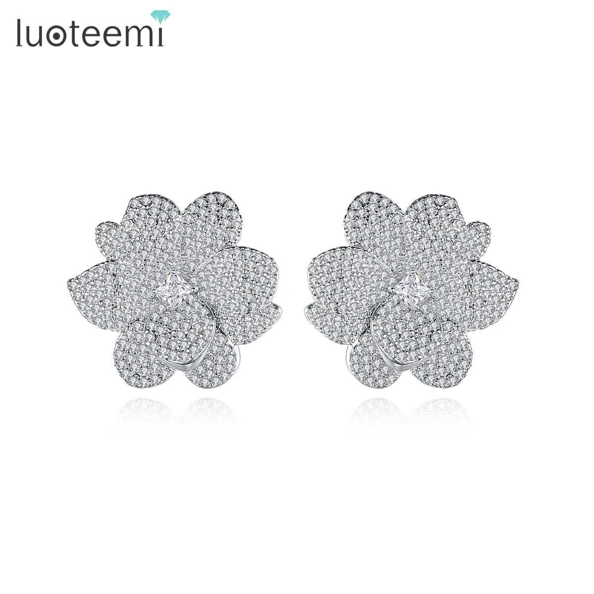 

LUOTEEMI Korean Style Big Flower Earring for Women Wedding Super Simulated Diamonds boucle oreille femme Free Shipping Accessory