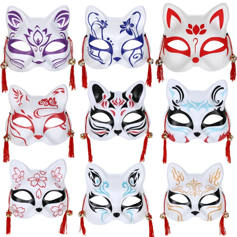 

Unisex Hand-Painted Japanese Half Face Anime Fox Mask Cosplay Costume Party Prop Kabuki Kitsune Masks