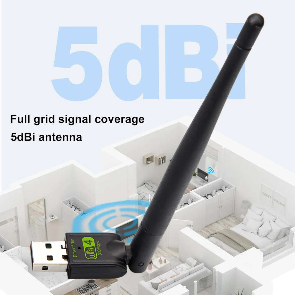 

USB WiFi ключ 300 Мбит/с WiFi передатчик приемник сетевая карта 2,4 ГГц 5dBi всенаправленная антенна для настольного ноутбука