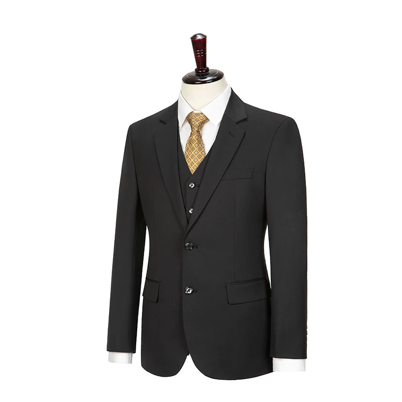 Костюм мужской из тонкой стрейчевой шерсти твист против морщин черный на заказ